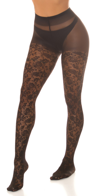 Tights with floral pattern Black